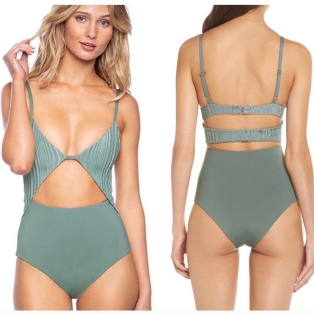 Anthropologie X Tavik Penelope One Piece Slinky Rib Meadow Green, Size Large